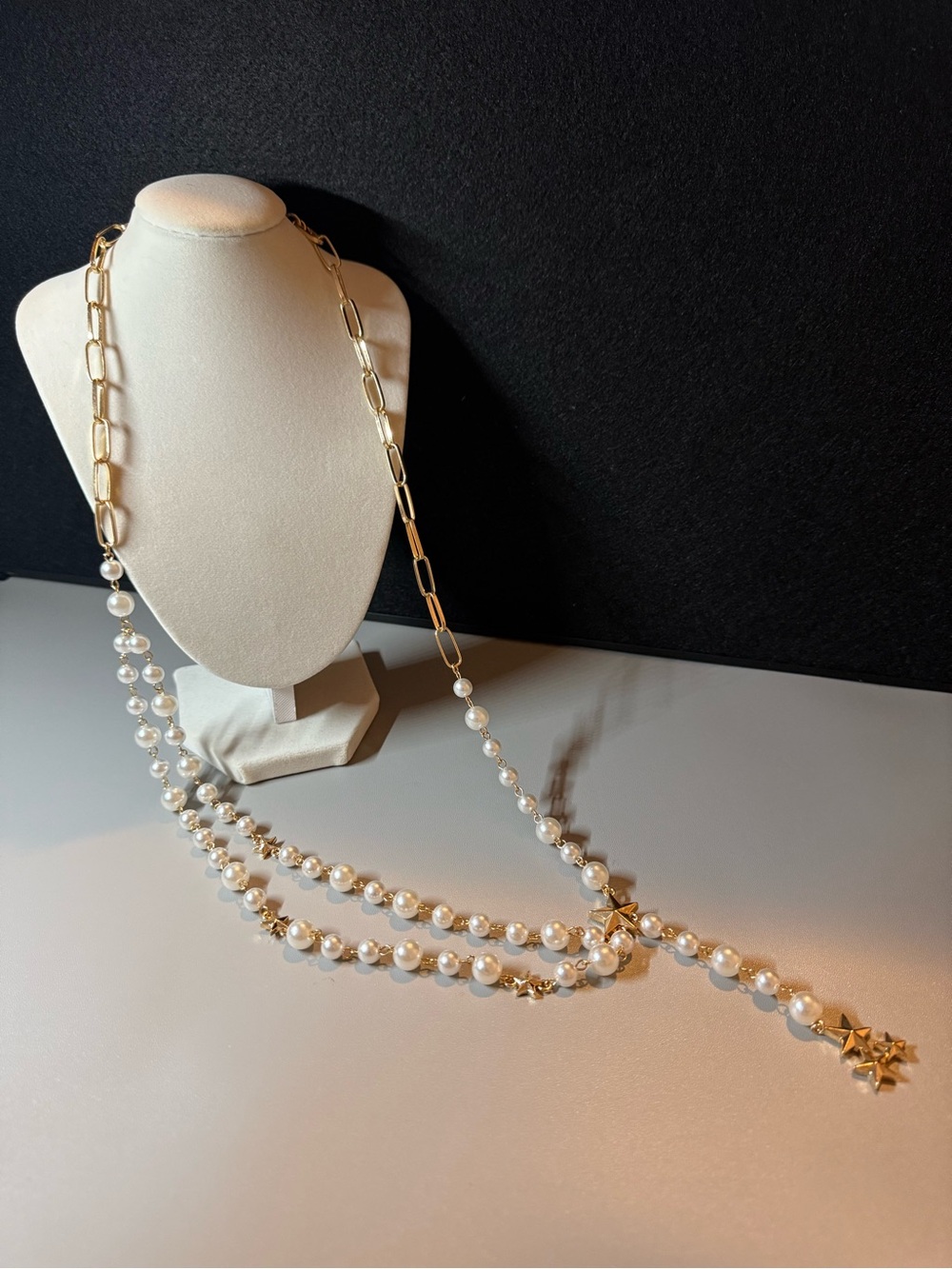 Pearl & Gold Star Layered Statement Necklace 🗽